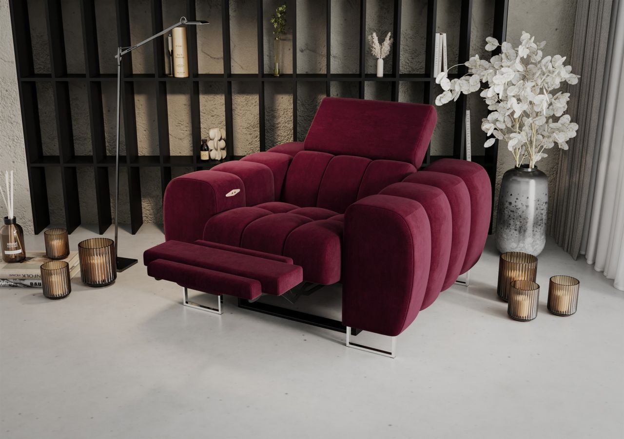 Sessel mit Relaxfunktion BASTIEN RELAX in Stoff Terra Bordeauxrot