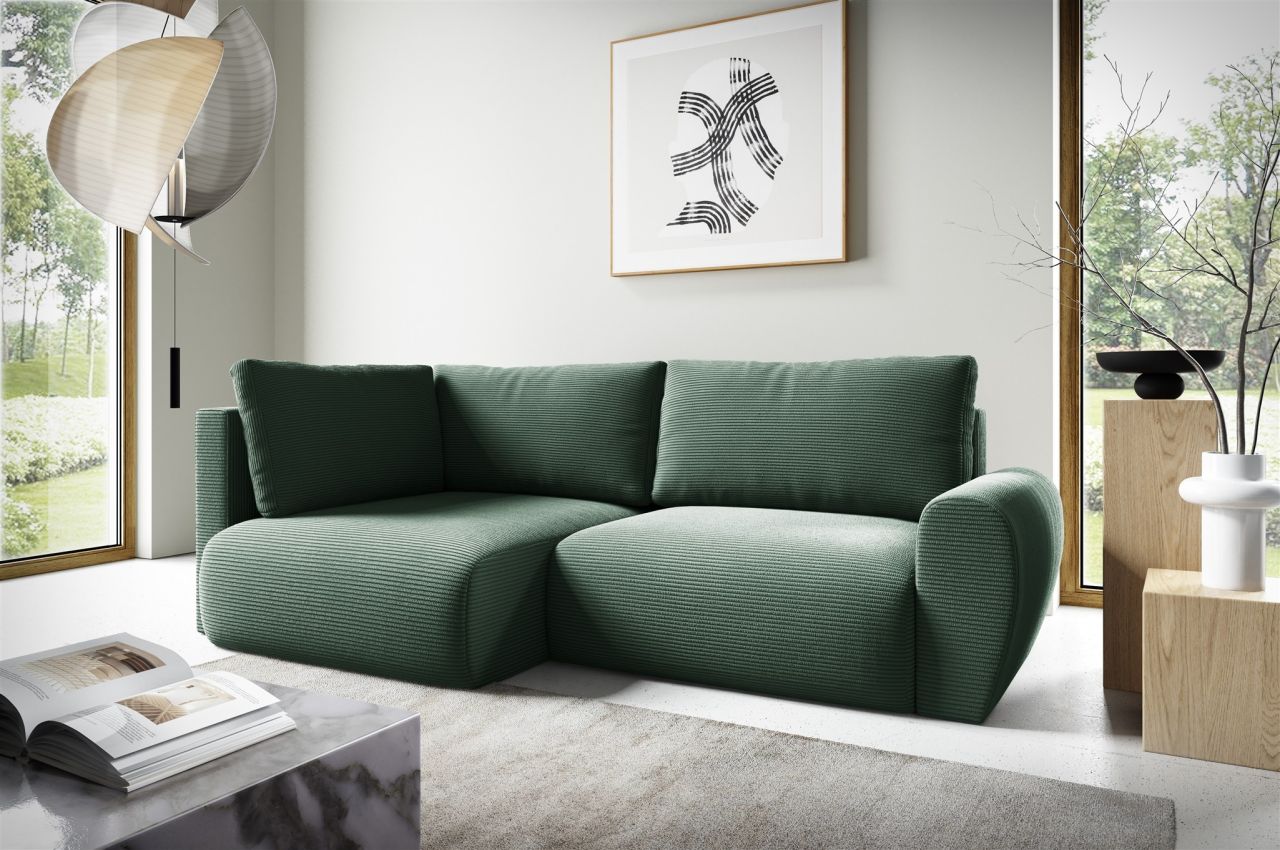 Ecksofa Schlafsofa GALAN MINI Stoff Poso Grün Ottomane Links