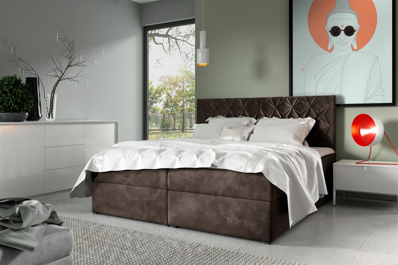 Boxspringbett Schlafzimmerbett 160x220cm LAZARO Nr.7 Braun inkl. Bettkasten