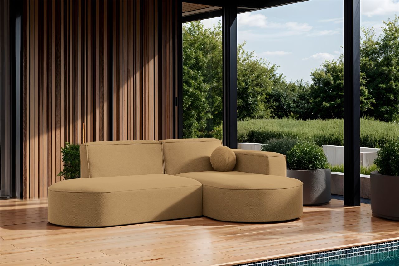 Garten Ecksofa SUNDAY XS in wetterfester Stoff ART-N Caramel Ottomane Rechts