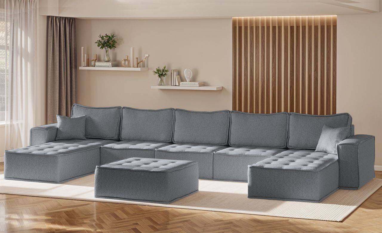 Wohnlandschaft Sofa U-Form Modulsofa-Set 6-teilig SANDE Stoff Alpine Anthrazit