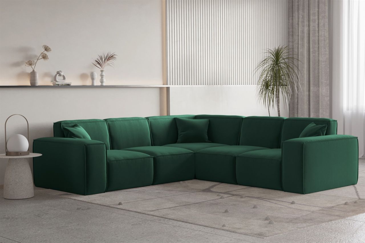 Ecksofa Designersofa CELES PREMIUM Stoff Opera Velvet Grün Seite Universal