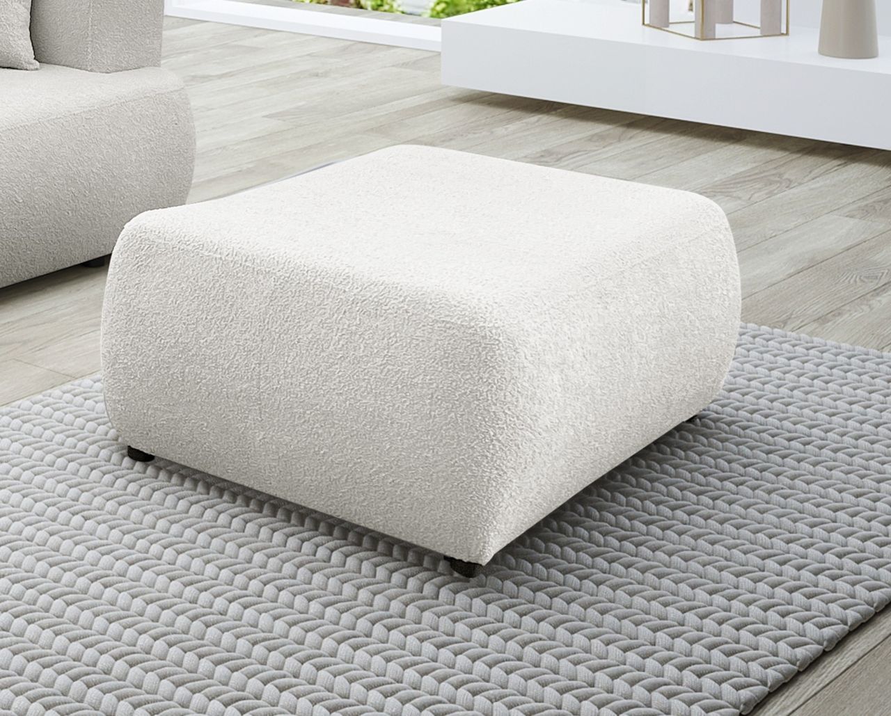 Polsterhocker Designerhocker Hocker ANIKE in Stoff Now or Never Creme
