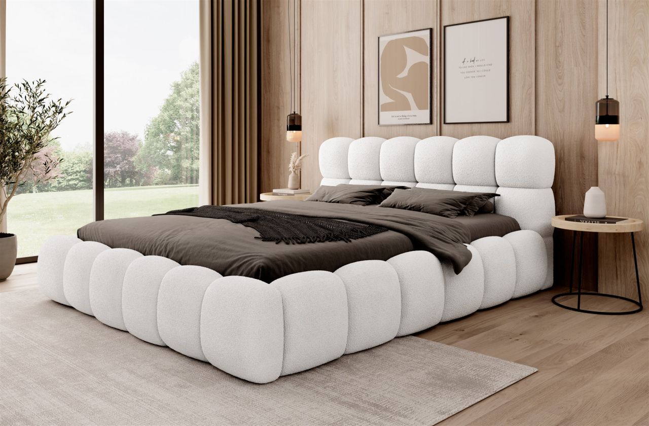 Polsterbett Bett AURELIA 160x200cm in Stoff Ascot Weiß / Speed