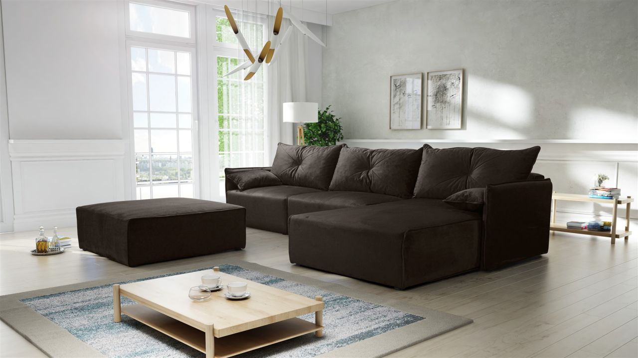 Ecksofa mit Schlaffunktion HUNTER in Royal Dunkelbraun Ottomane Rechts inkl. ...