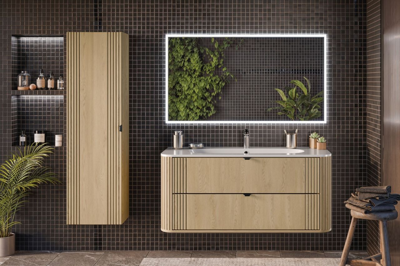 Badmöbel Set 3-tlg Badezimmerset WENDO Cremona Eiche inkl. Waschtisch