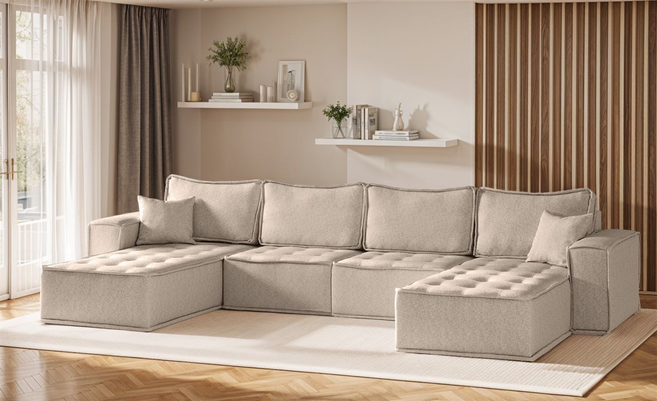 Wohnlandschaft Sofa U-Form Modulsofa-Set 4-teilig SANDE Stoff Alpine Toffee