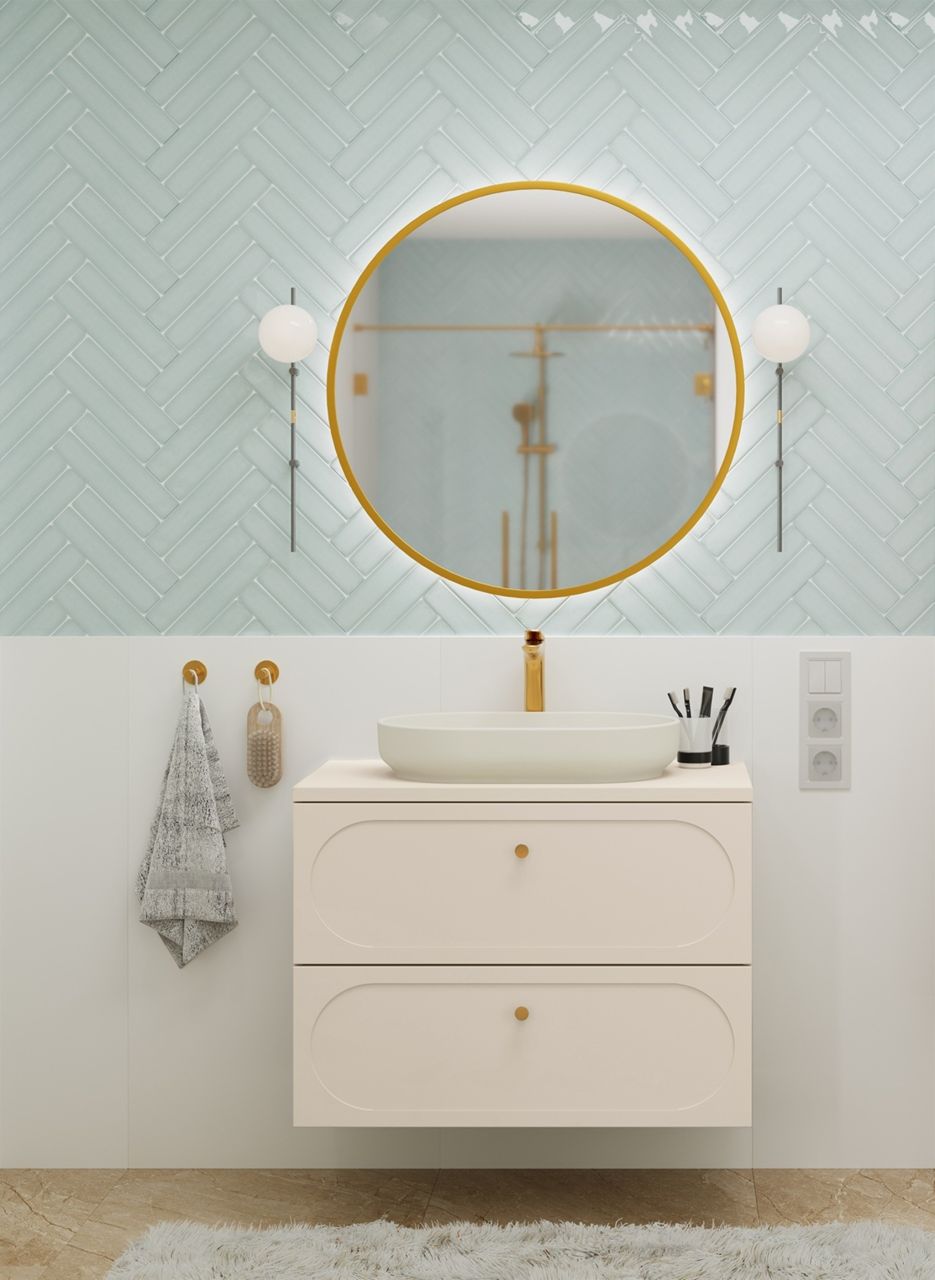 Badmöbel Set 2-tlg Badezimmerset KONA Cashmere Sand Beige Schrank 80cm ohne W...