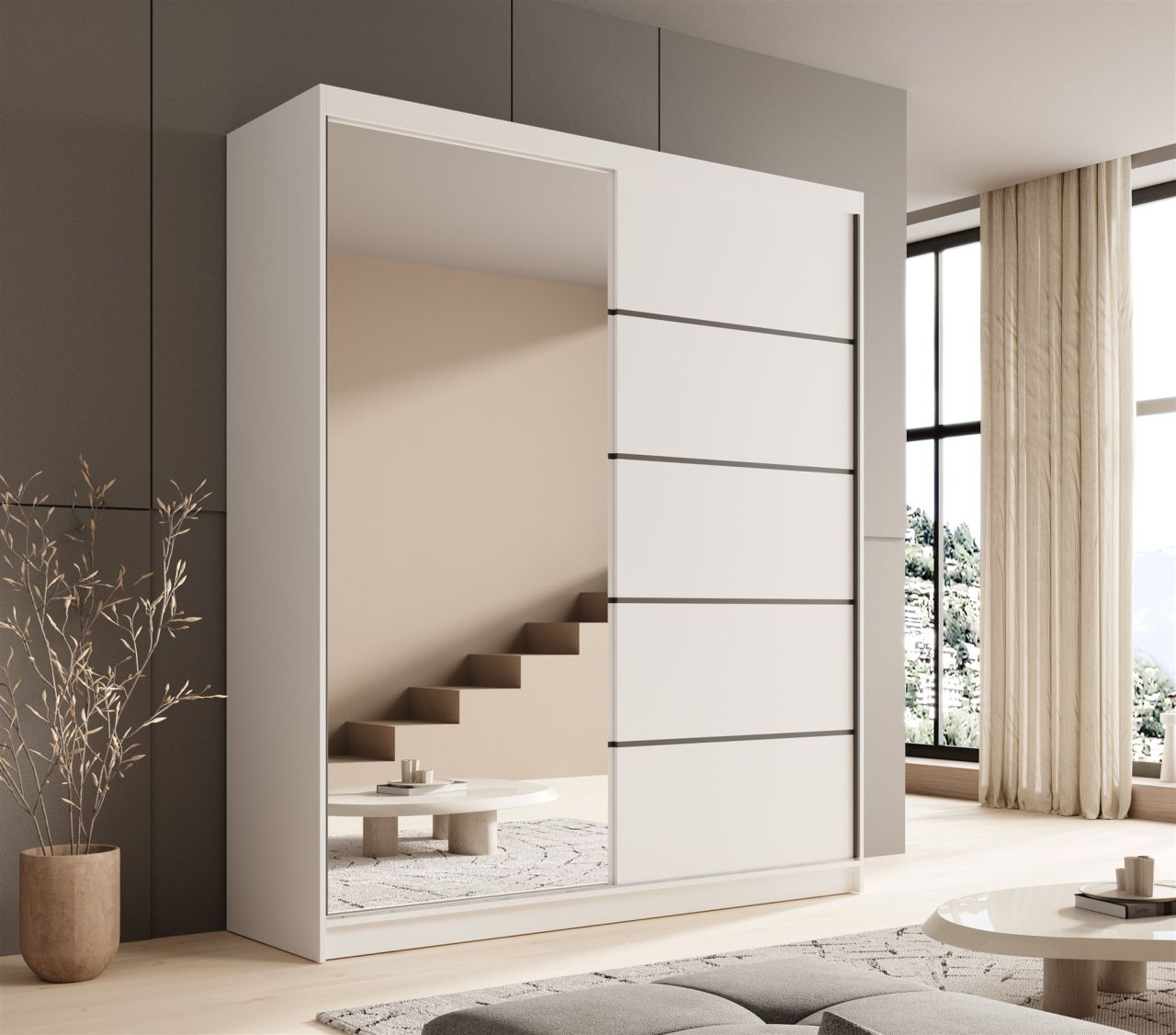 Schiebetürenschrank Schrank BONNY in Weiss matt 180x215x58 cm