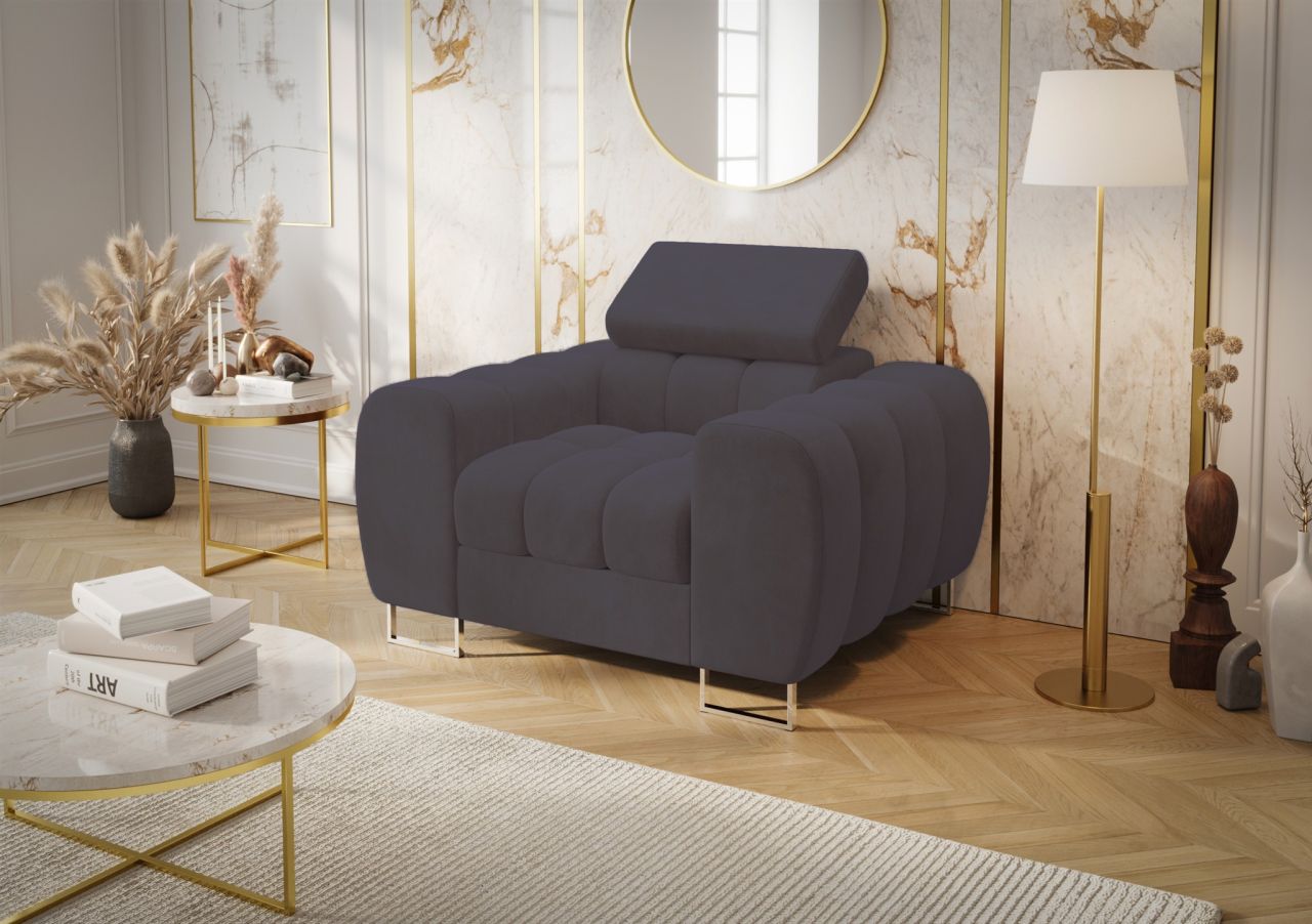 Sessel Designersessel BASTIEN in Stoff Terra Dunkelgrau
