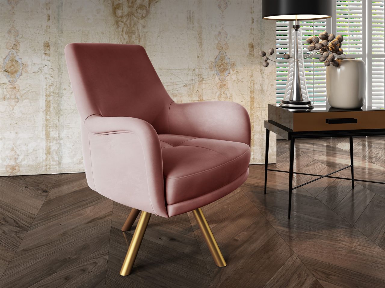 Sessel Drehsessel VALERIE in Stoff Stoff Elisa Velvet Altrosa