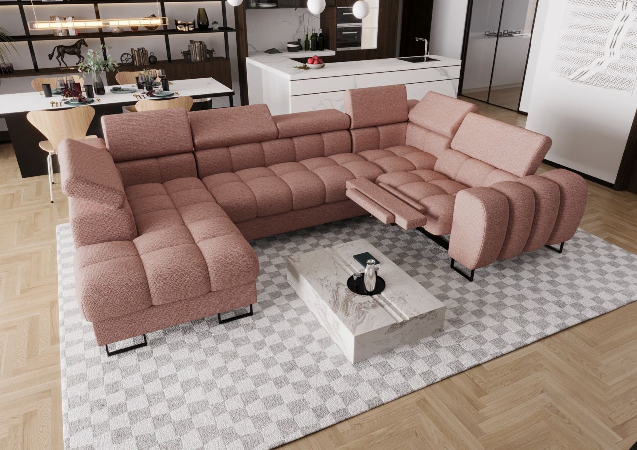 Wohnlandschaft Schlafsofa BASTIEN RELAX in Stoff Aragon Rosa Ottomane Links