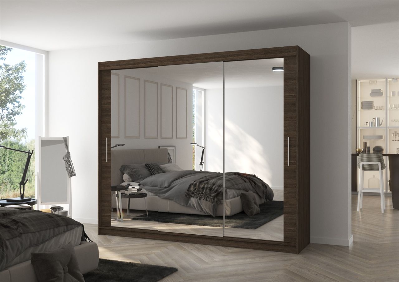 Schiebetürenschrank Schrank SHINE in Wenge matt- Wenge-Spiegel 250x215x58 cm