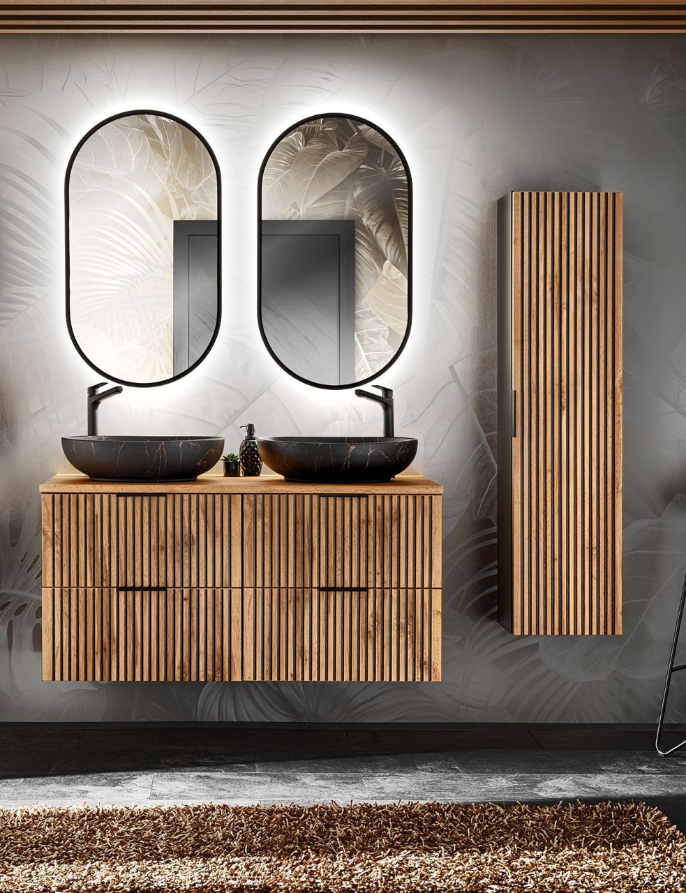 Badmöbel Set 5-tlg Badezimmerset ARMON Wotan Eiche Schrank 120cm ohne Waschtisch