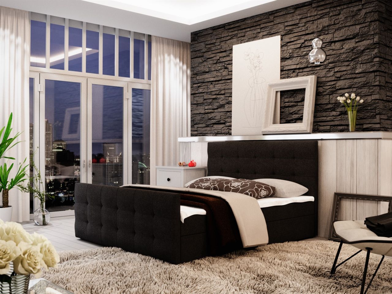 Boxspringbett Bett HUGO -Variante B- 200x200cm Schwarz inkl.Bettkasten