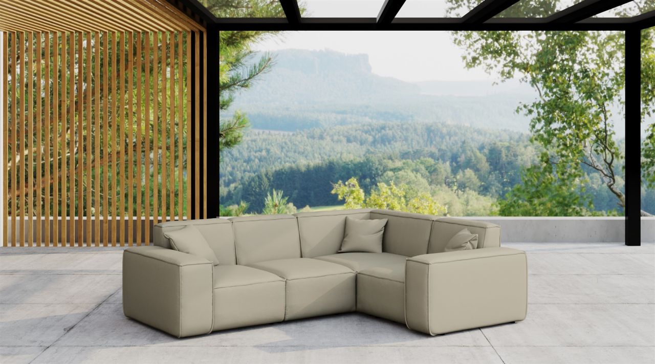 Garten Ecksofa SUMMER wetterfester Stoff NXL Toffee kurzer Schenkel Rechts