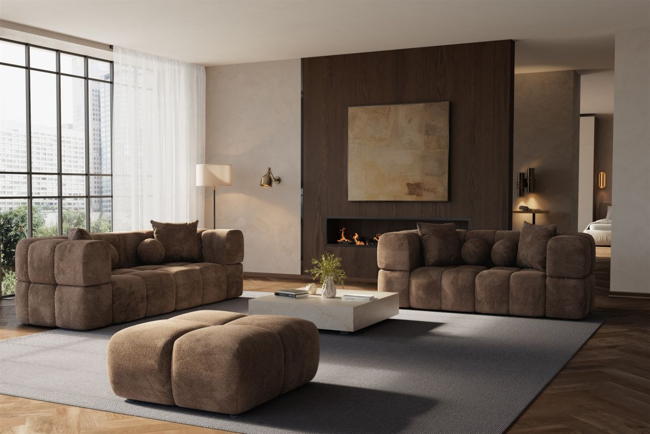Sofaset Designersofas VEGA 3-2 inkl. Hocker in Stoff Egon Dunkelbraun