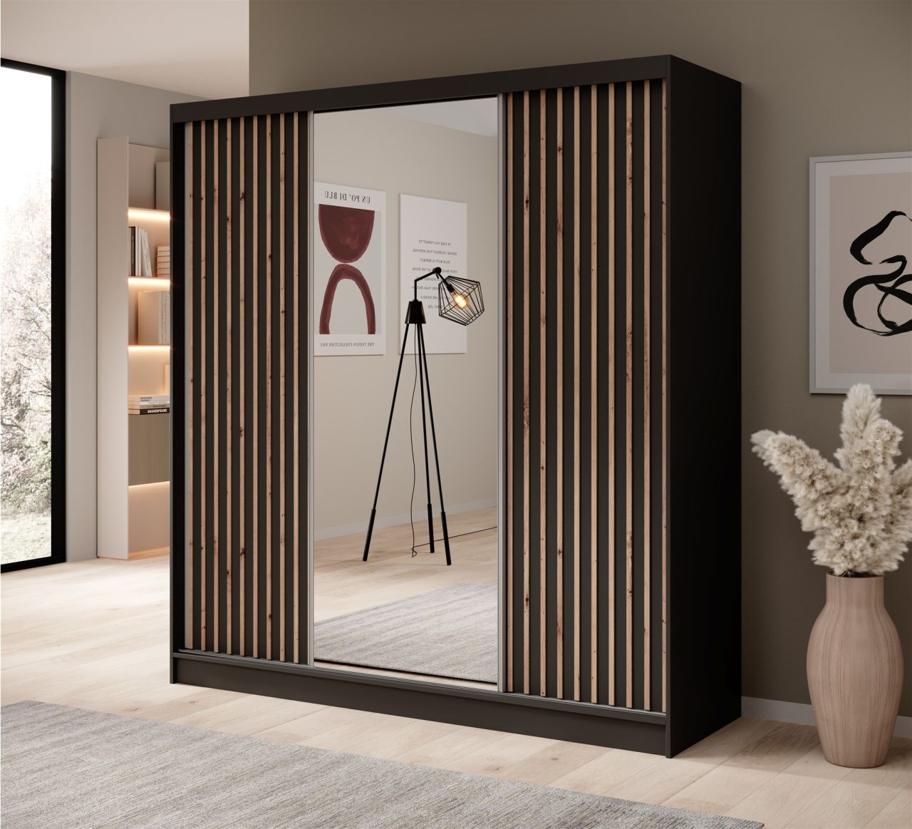 Schiebetürenschrank Schrank BRITE in Schwarz matt 200x215x61 cm