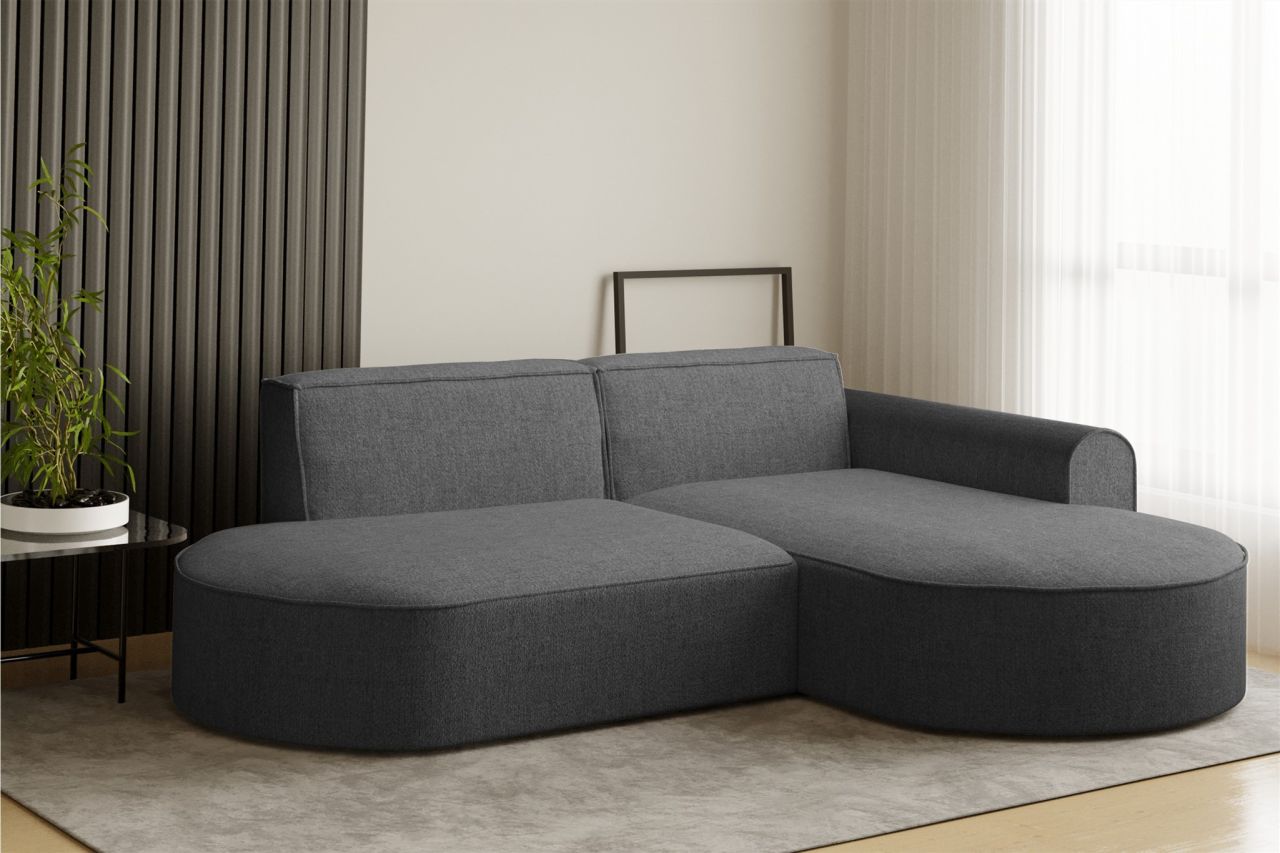 Ecksofa Designersofa BONDY in Stoff Neve Dunkelgrau Ottomane Rechts
