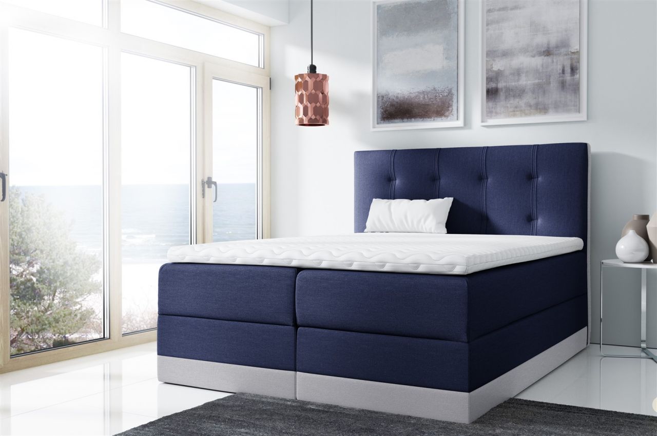 Boxspringbett Schlafzimmerbett BALEA 140x200cm Blau-Hellgrau