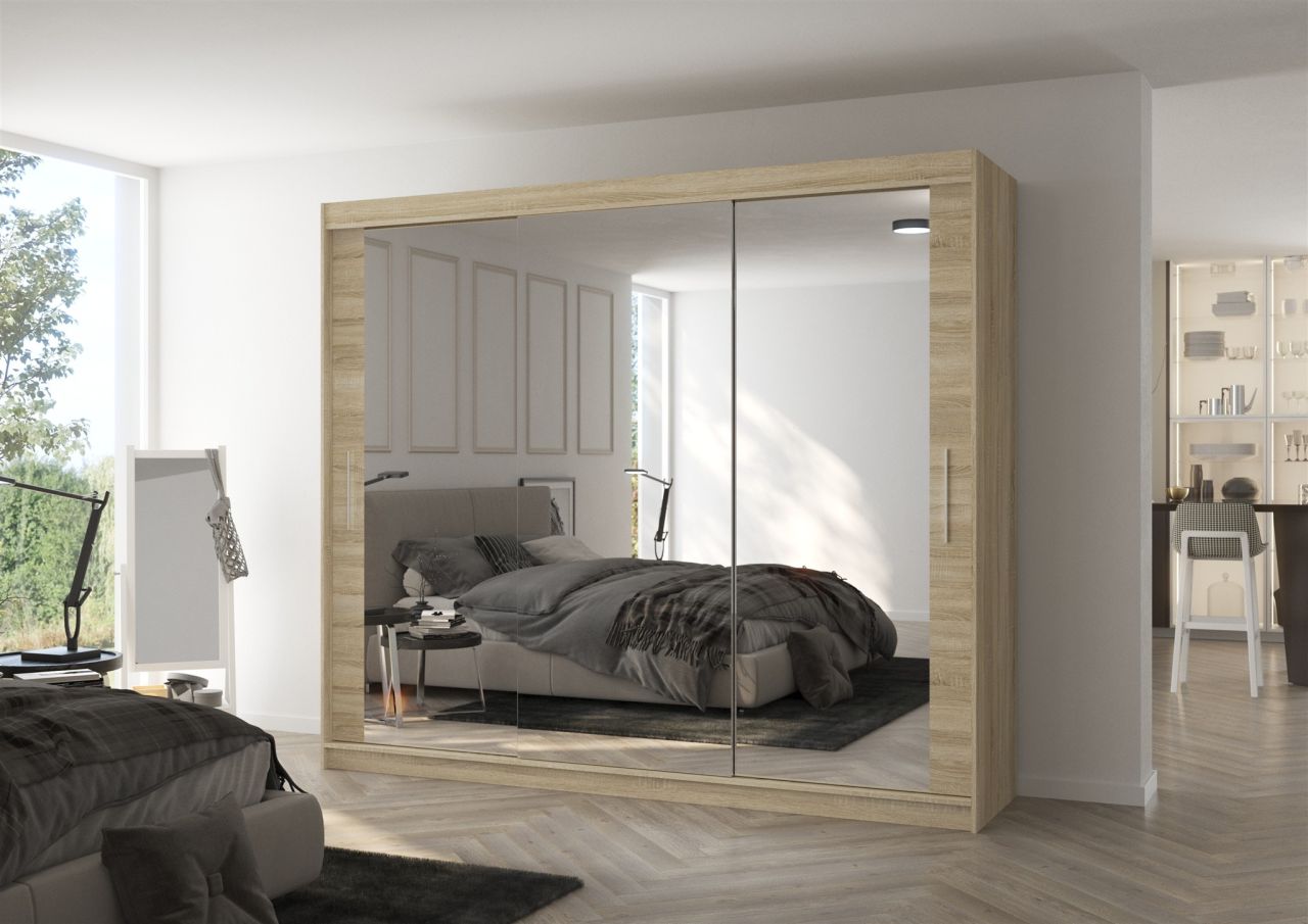 Schiebetürenschrank Schrank SHINE in Sonoma matt- Sonoma-Spiegel 250x215x58 cm