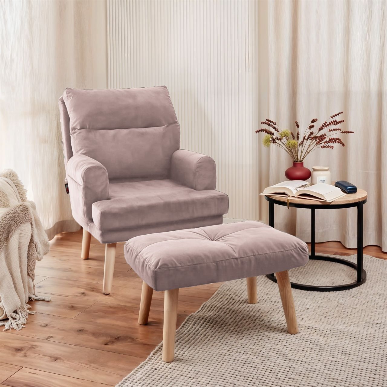 Relaxsessel Sessel CATANIA inkl. Hocker in Stoff Trinity Puderrosa
