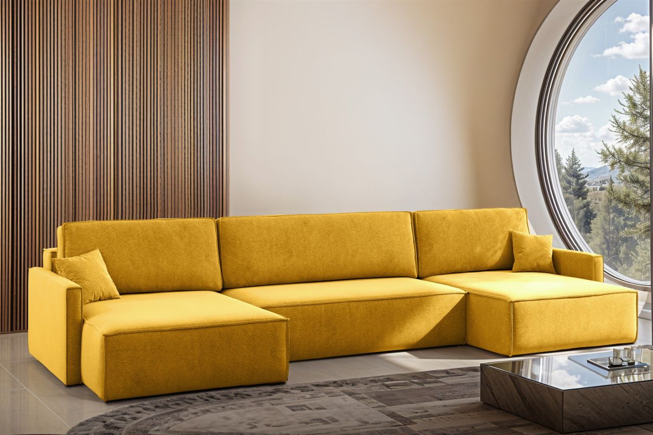 Wohnlandschaft mit Schlaffunktion Sofa LOUIS Stoff Salvador Honiggelb