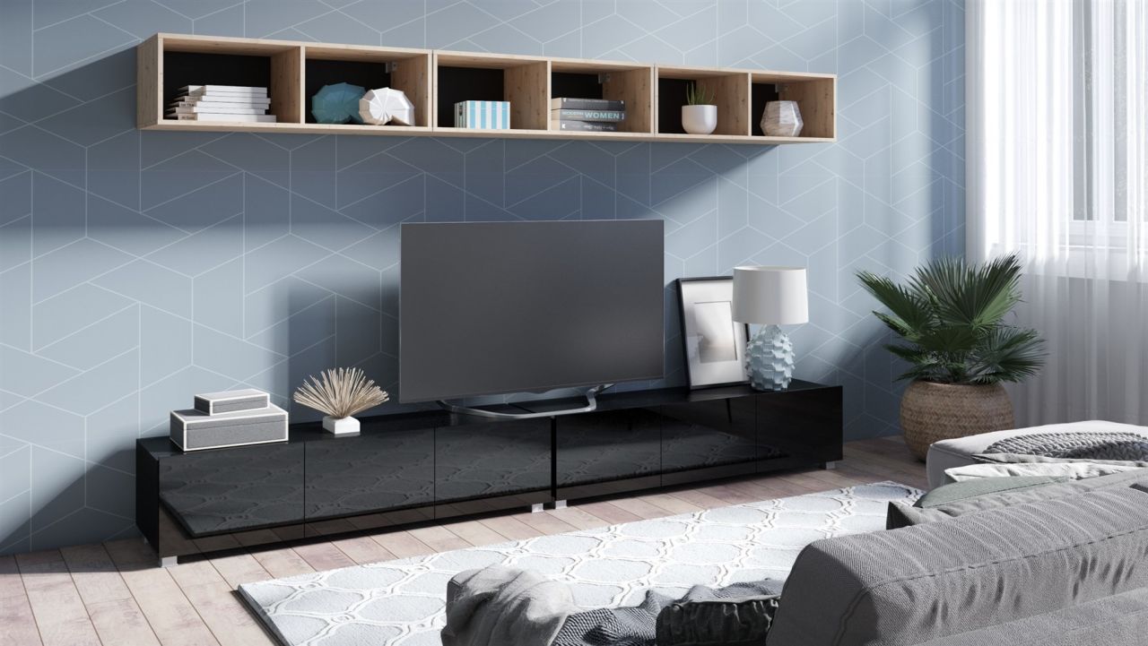 Mediawand Wohnwand 5 tlg - KAVOS 22 - Schwarz Hochglanz