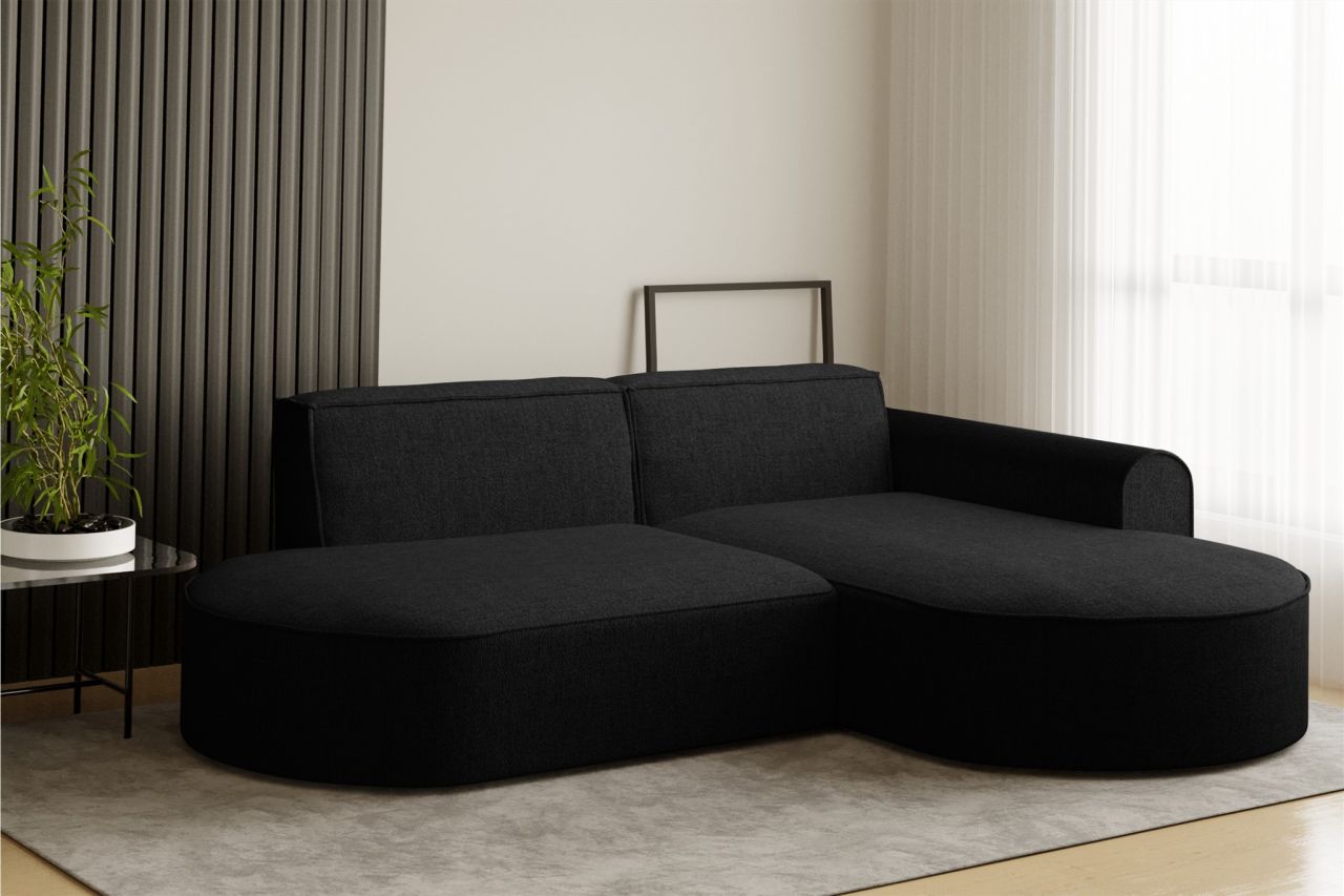 Ecksofa Designersofa BONDY in Stoff Neve Schwarz Ottomane Rechts