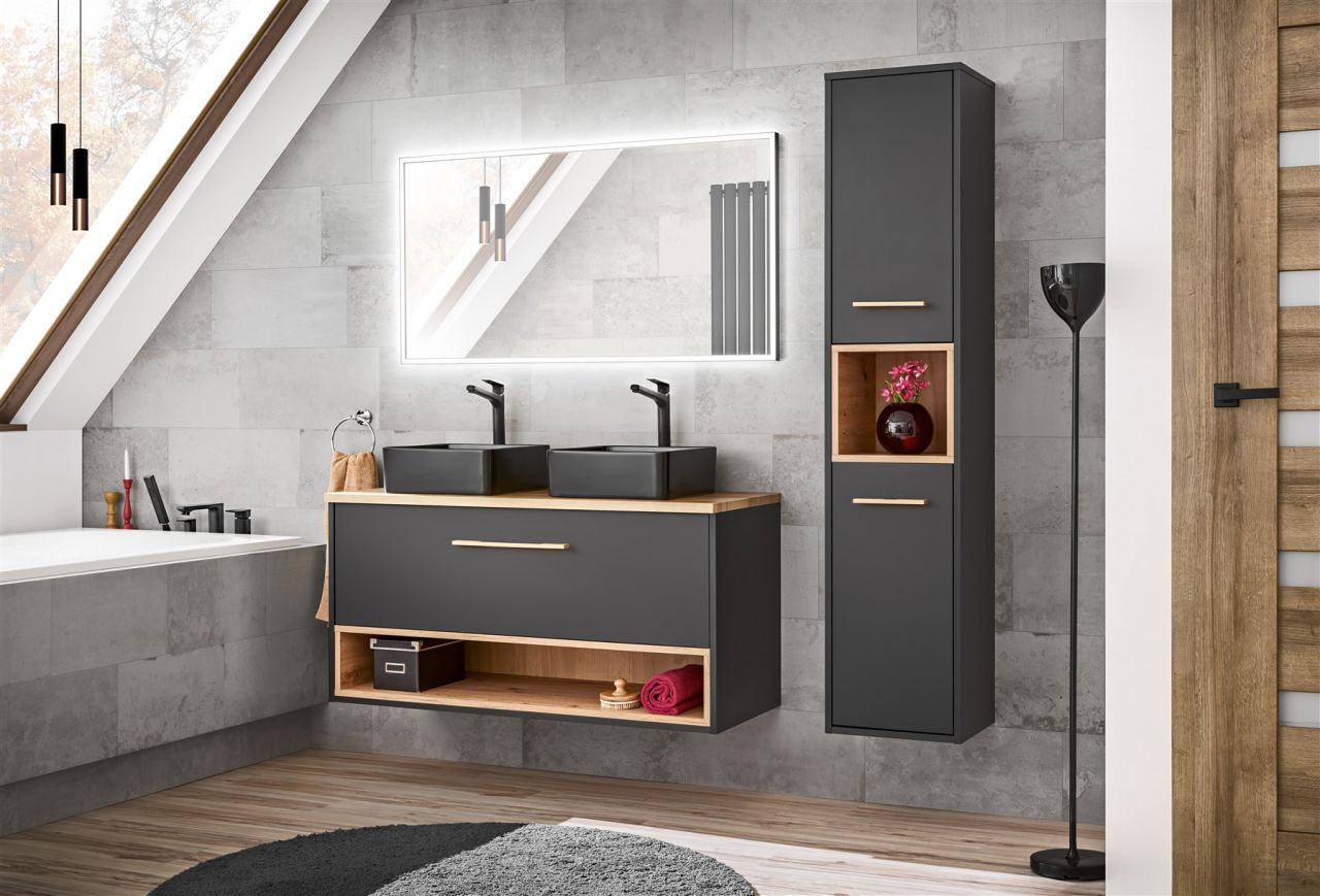 Badmöbel Set 4-tlg BURBON in Graphit ohne 2 x Aufsatzwaschtisch