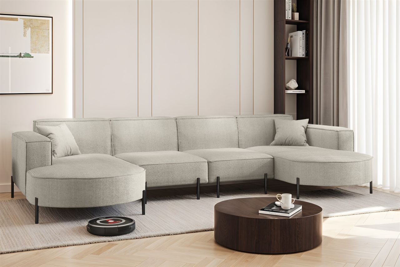 Wohnlandschaft U-Form Sofa VALENCIA XL in Stoff Scala Sand