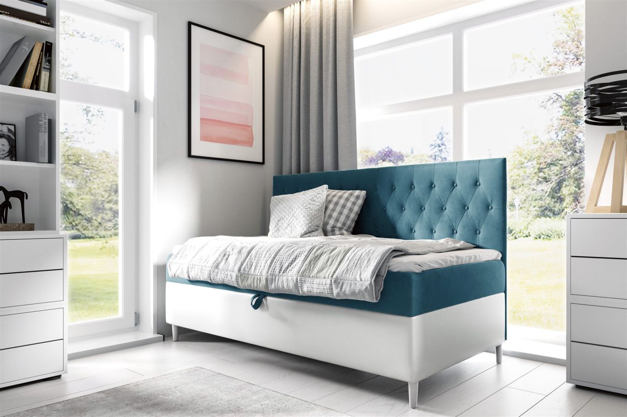 Boxspringbett Gästebett Kinderbett FINJA Nr.2 100x200cm Weiss-Türkis