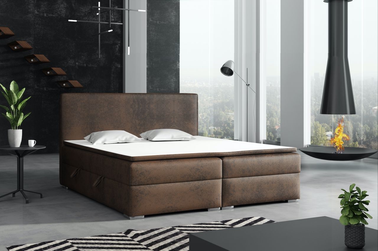 Boxspringbett Schlafzimmerbett DORIAN 140x200cm Vintage Braun