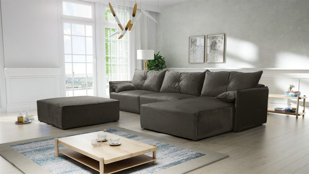 Ecksofa mit Schlaffunktion HUNTER in Royal Dunkelgrau Ottomane Rechts inkl. H...