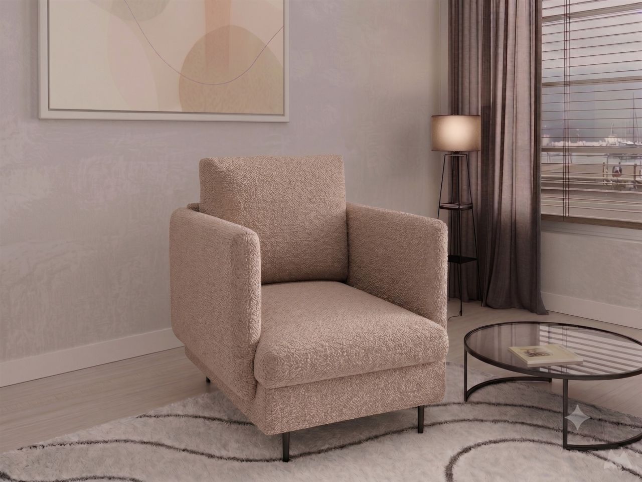 Sessel Designersessel HELMER Stoff Baloo Cappuccino