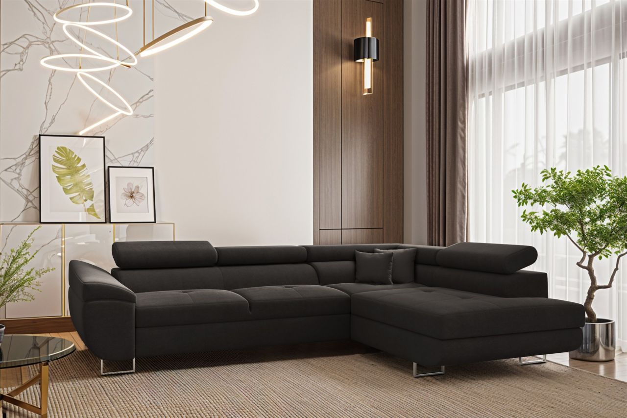 Ecksofa Schlafsofa Sofa CARMELO in Stoff Nova Grafit Ottomane Rechts