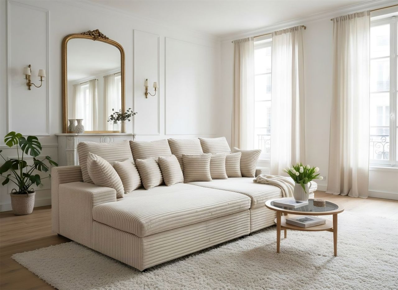 Bigsofa Couchgarnitur AROSA Megasofa in Stoff Tilia Beige