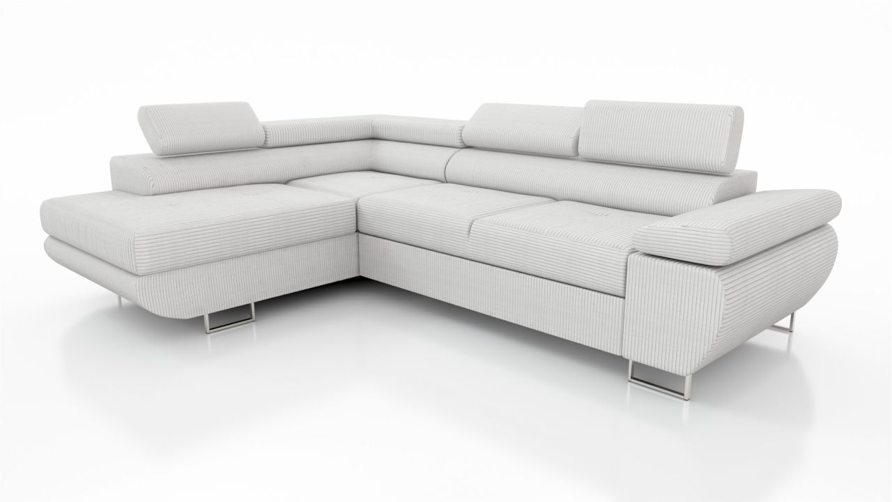 Couchgarnitur ELON Stoff Hellbeige mit Schlaffunktion Ottomane Links