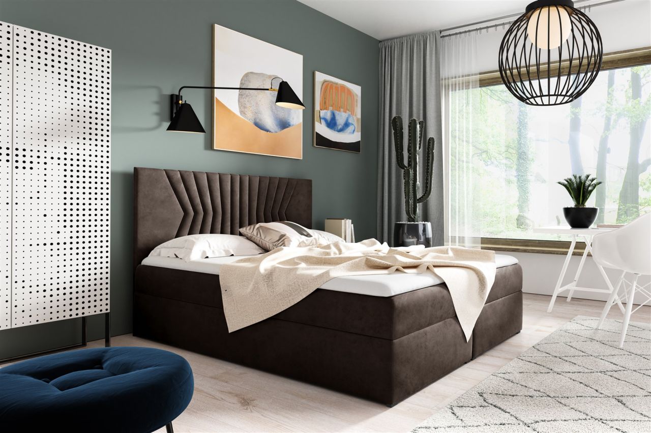 Boxspringbett Schlafzimmerbett 140x200cm LAZARO Nr.2 Braun inkl. Bettkasten