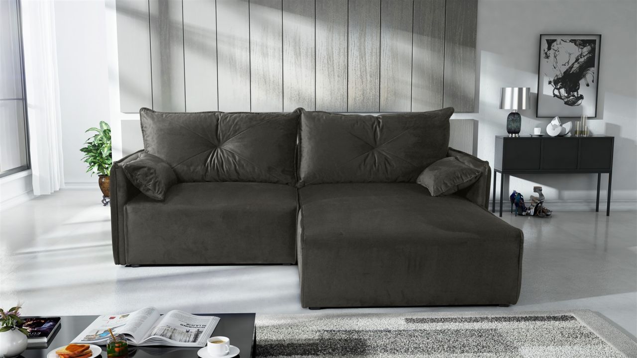 Ecksofa mit Schlaffunktion HUNTER XS in Stoff Royal Dunkelgrau Ottomane Rechts