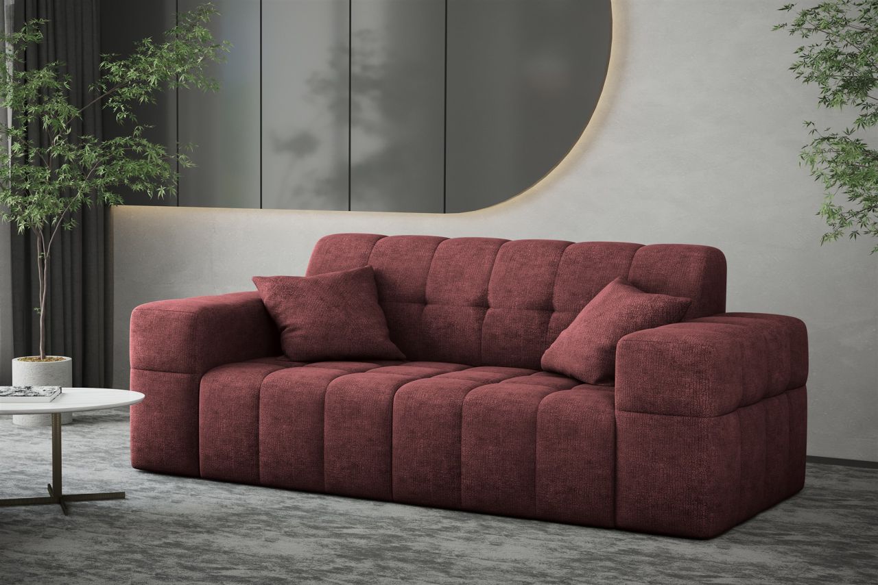 Sofa Designersofa NANCY 2-Sitzer in Stoff Perfekt Harmony Bordeauxrot