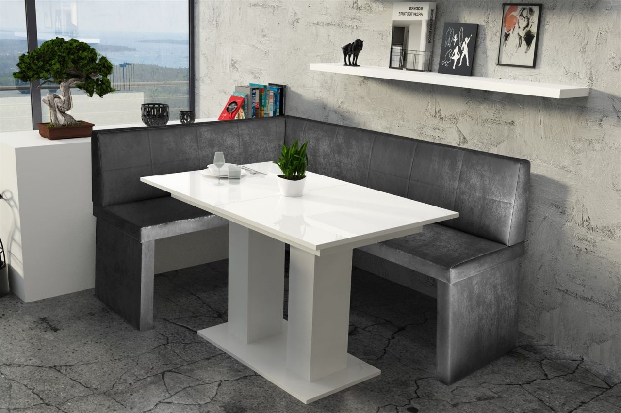 Eckbankgruppe 196x142 cm ROBIN XL R Vin..Schwarz/ Tisch DANTE Weiss