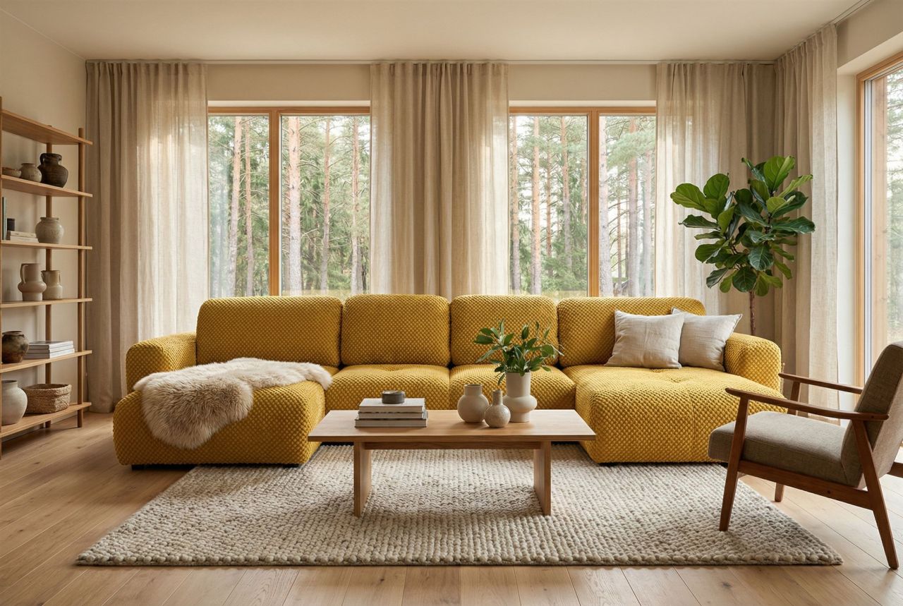 Wohnlandschaft mit Schlaffunktion BRUSK MAX Sofa in Stoff Pop Honiggelb