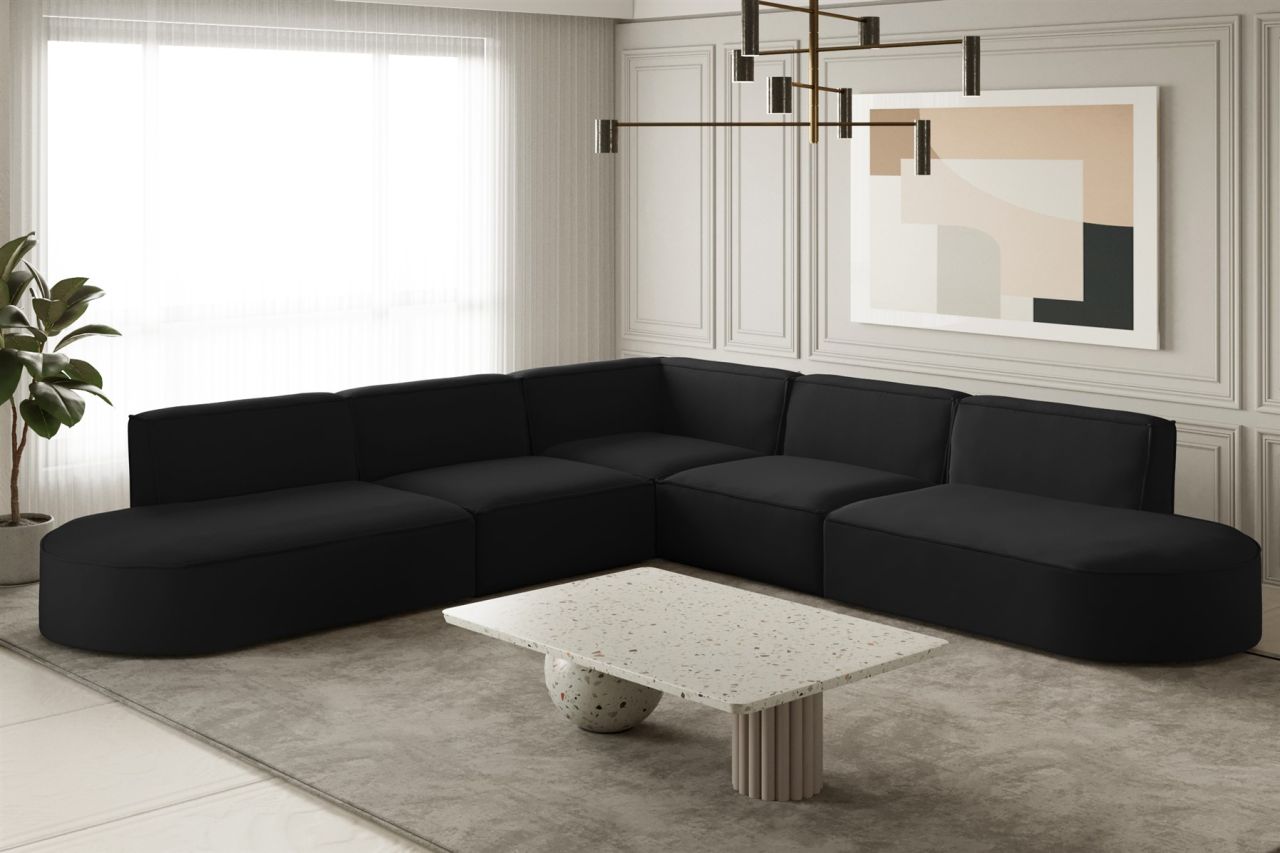 Ecksofa Designersofa PALMA Stoff Opera Velvet Schwarz Seite Universal