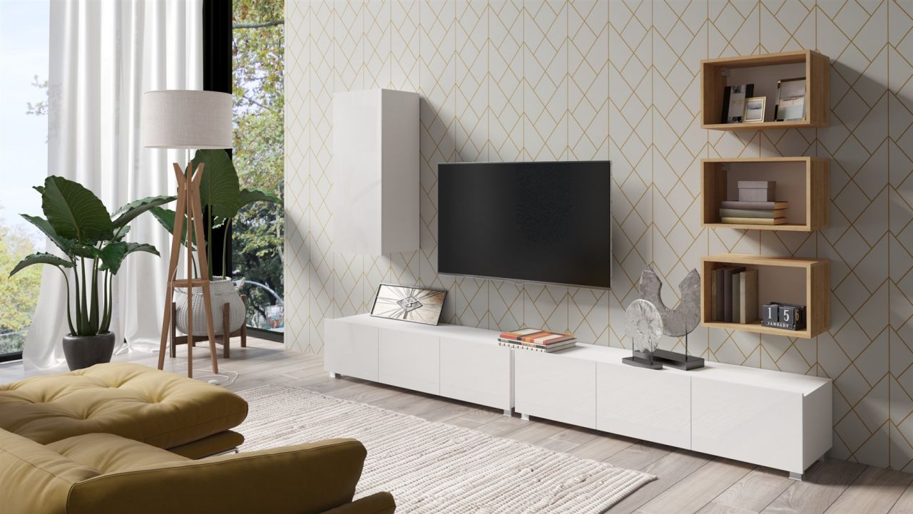 Mediawand Wohnwand 6 tlg - KAVOS 28 - Weiss Hochglanz