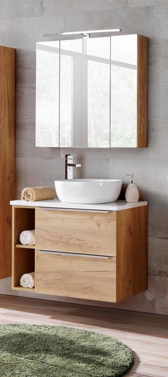 Badmöbel Set 5-tlg Badezimmerset PERUGIA Gold Eiche inkl. Waschbecken