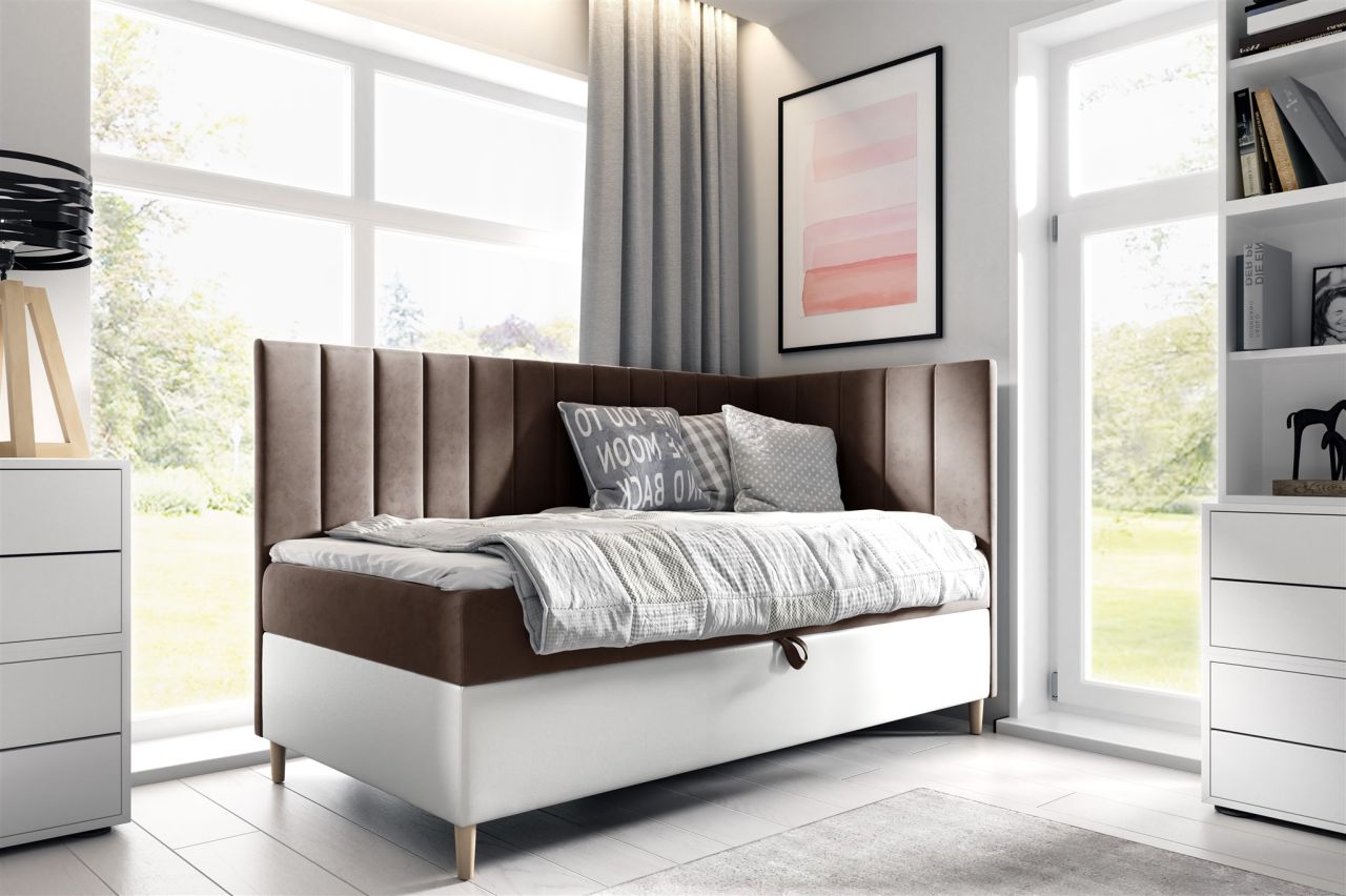 Boxspringbett Gästebett Kinderbett HELVI Nr.3 90x200cm Weiss-Braun Seite Rechts