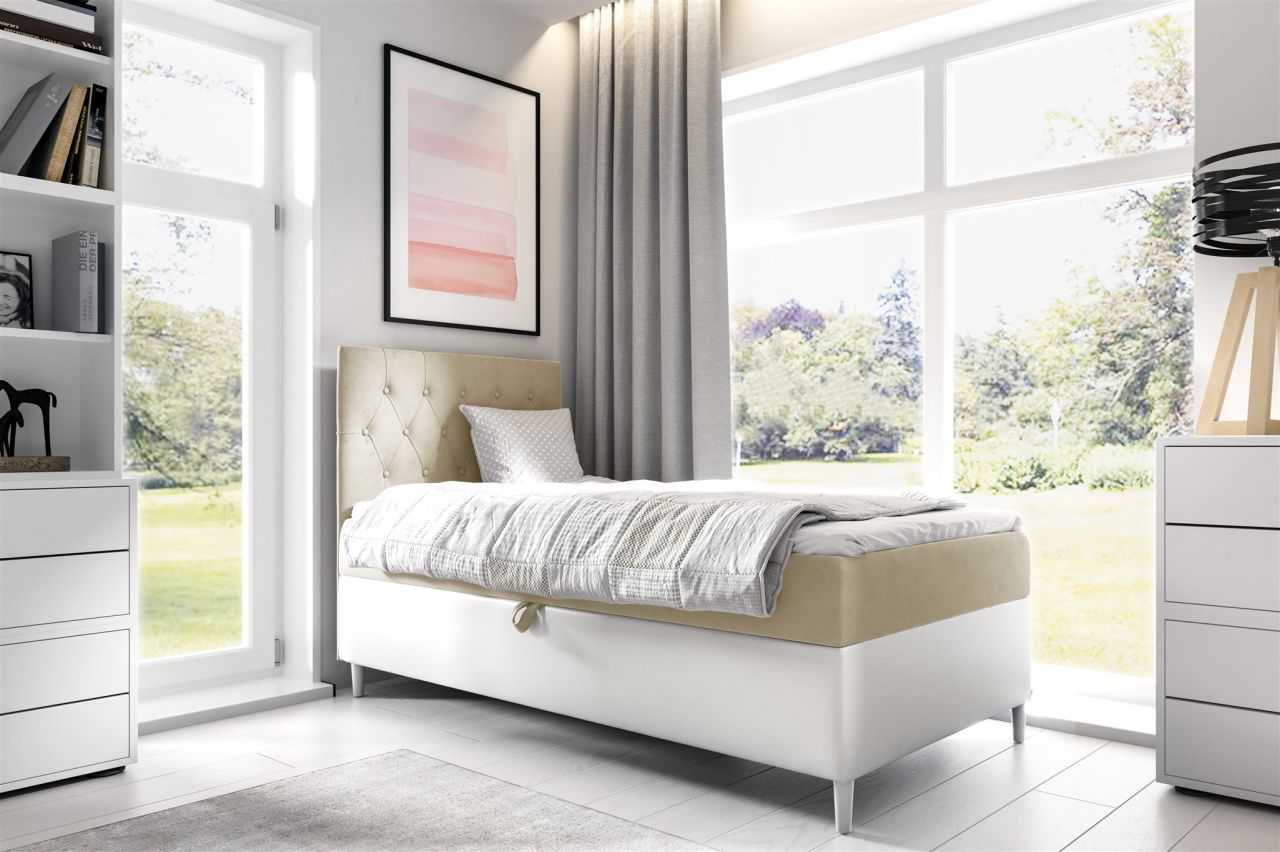 Boxspringbett Gästebett Kinderbett FINJA Nr.1 100x200cm Weiss-Beige