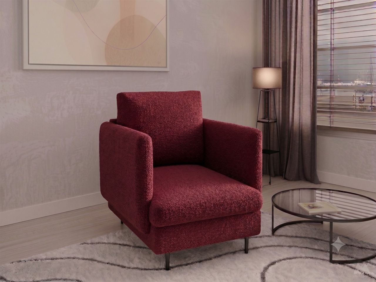 Sessel Designersessel HELMER Stoff Baloo Bordeauxrot