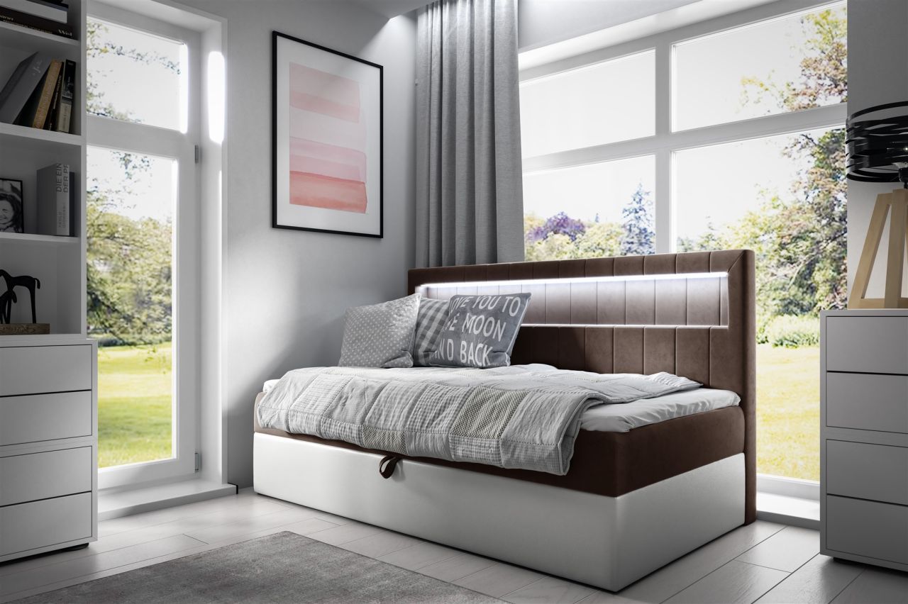 Boxspringbett Gästebett Kinderbett FABIAN Nr.2 100x200cm Weiss-Braun